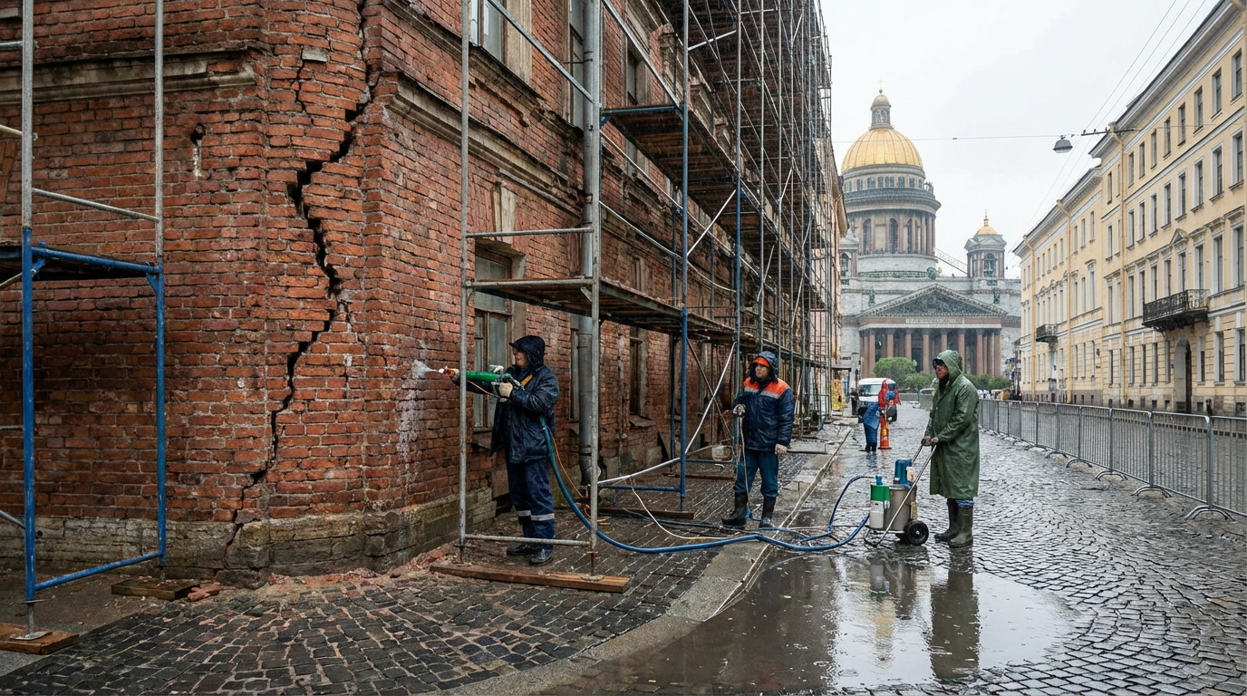 Инъектирование кирпичной кладки в Санкт-Петербурге: спасение старого фонда